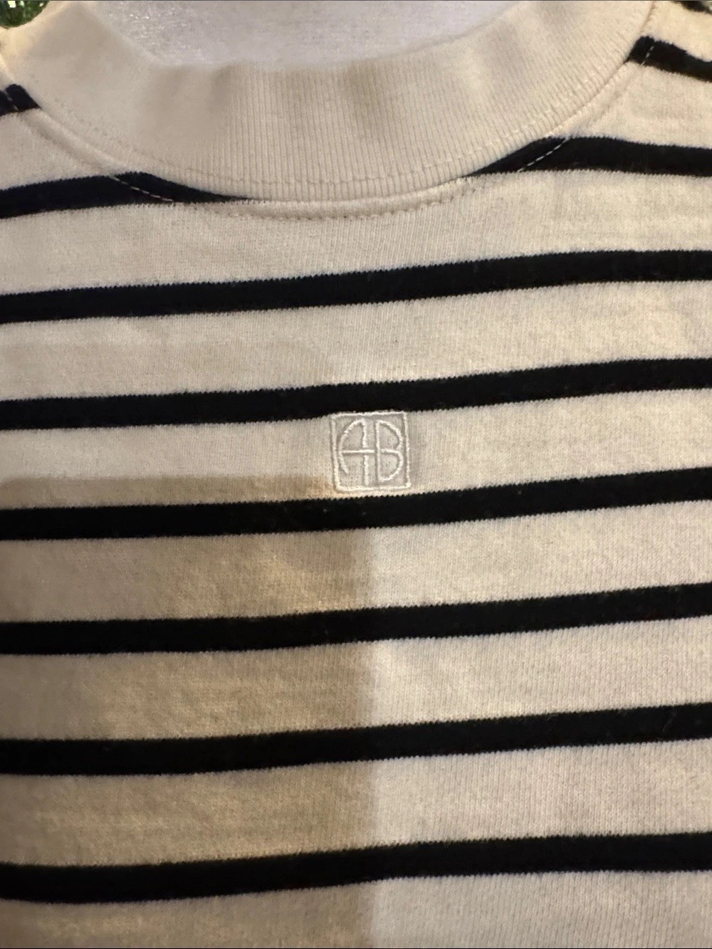 ANINE BING Striped Cotton Tee in White & Black Size Small Like New